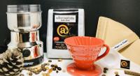 แก้วดริปเซรามิค สีแดงพริก 1-2 ที่/ช้อนตวงกาแฟ/กระดาษกรอง/เครื่องบดกาแฟไฟฟ้า/เมล็ดกาแฟคั่วเข็ม 250g.
