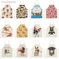 1 Pcs Cotton Linen BullDog Dog Print Kitchen Aprons Unisex Dinner Party Cooking Bib Funny Pinafore Cleaning Apron