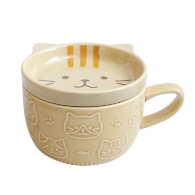 Creative Ceramic Coffee Mugs with Lid Cute Cat Porcelain Cup Family Breakfast Milk Juice Cup Beverage