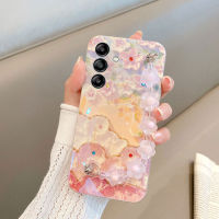 เคสSamsung A54 A34 A24 A14 M14 พร้อมสายรัดข้อมือน่ารักสวยเงาดอกเชอร์รี่ลายดอกไม้ปลอกซิลิโคนอ่อนนุ่ม Galaxy A54 A34 A24 A14 M14 ฝาครอบโทรศัพท์