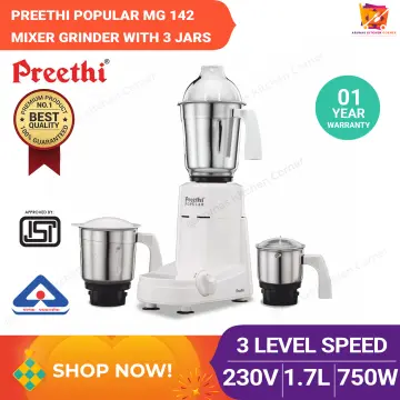 Preethi Popular MG 142 mixer grinder 750-Watt, 3 Jar (White)- Free Shipping