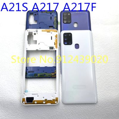 For Samsung Galaxy A21S A217 A217F Phone Housing Middle Frame Plate Case + Back Cover Battery Rear Door Camera Lens Repair Parts Replacement Parts