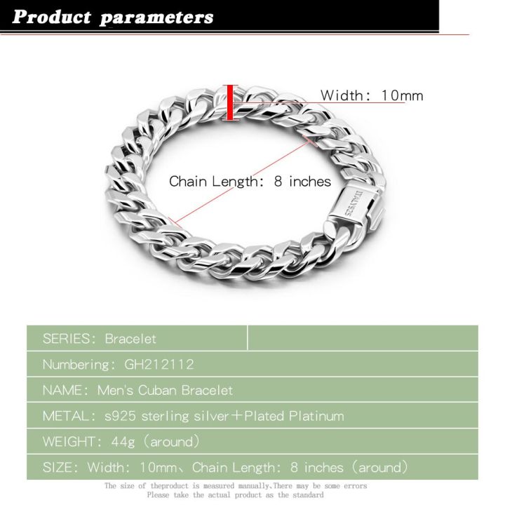 100-925-silver-bracelet-mens-classic-10mm-cuban-chain-hip-hop-rock-style-accessories-fine-jewelry-safety-buckle-with-giftbox