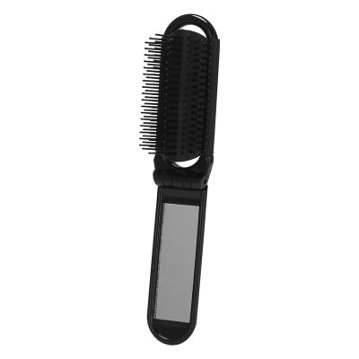 5X Portable Travel Folding Hair Brush with Mirror Compact Pocket Size Comb-Black