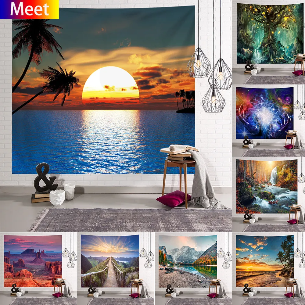 3D Landscape Painting Tapestry Sunset View Wall Decor Hanging Ins Background  Wall Cloth Modern Wall Tapestry Home Living Room Bedroom Decoration |  Lazada PH