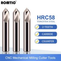 ROMTIC HRC58 2-ขลุ่ยทังสเตนเหล็กอลูมิเนียมอัลลอยด์พิเศษตรงกลางเจาะลบมุมตัด CNC เครื่องจักรกลตัดเครื่องมือ