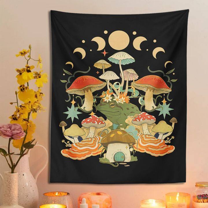 pilz-frosch-wandteppich-h-ngen-mond-phase-mystic-witchy-goblincore-sthetische-schlafzimmer-wohnzimmer-wand-teppich-wohnkultur