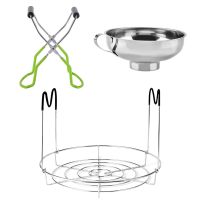 Behogar Stainless Steel Canning Jar Lifter Rack Tongs Anti-scalding Handle + Mouth Funnel for Wide Mouth Jars Cooking Tools