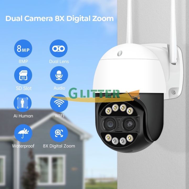 Glitter 8MP 4K IP WiFi Camera Security CCTV Camera Dual-Lens Color ...