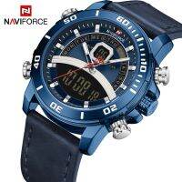 NAVIFORCE 9181L นาฬิกาออกกำลังกายผู้ชาย,นาฬิกาควอตซ์แบรนด์ชั้นนำนาฬิกาข้อมือดิจิทัลหน้าจอคู่แนวทหารกันน้ำสำหรับนักศึกษาชาย