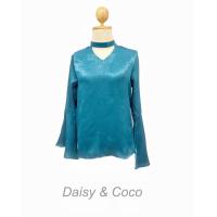 Daisy&amp;coco เสื้อผู้หญิง เสื้อเชิ้ตคอวีผ้าซาติน บางๆ แขนยาวสามส่วน