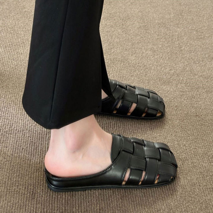 renben-รองเท้าแตะหนังนุ่มจริงสำหรับผู้หญิงเพื่อสวมใส่ข้างนอกรองเท้าแตะครึ่งม็อบอเนกประสงค์แบบลำลอง