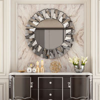 ARTLOGE กระจกเงาติดผนังบานใหญ่ กระจกเงาติดผนัง Hallway Art Wall Mirror Decorative: Round Silver Hung Mirrors 80 cm Elegant Artistic Look 5mm Premium Glass 3D Stereoscopic Irregular Beveled Edge Sunburst Entryway Mirrors