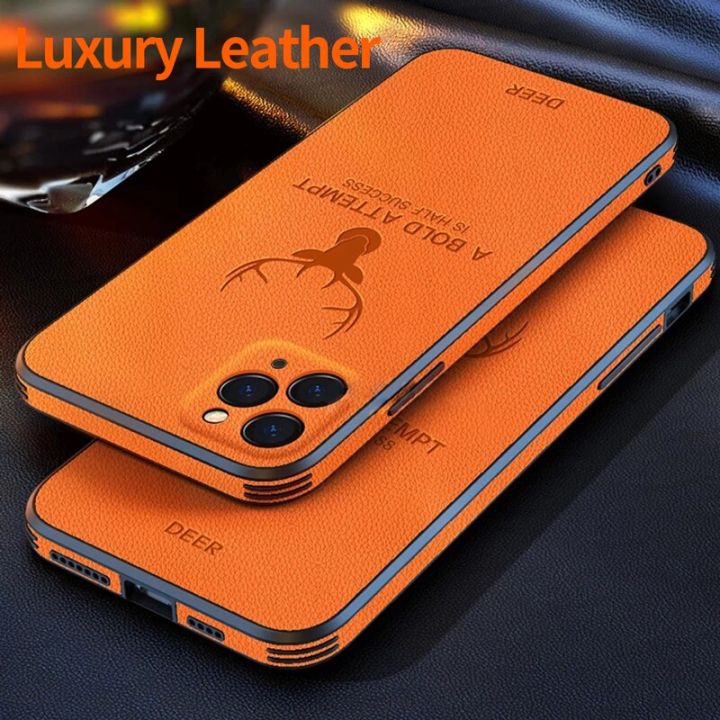 Luxury Leather Phone Holder Square Case For iPhone 15 Pro Max 14