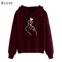 พิมพ์ท่าทางการเต้นของหัวใจสไตล์ลำลองแขนยาว Hoodie ZOOPF สำหรับสวมใส่ทุกวันช้อปปิ้งงานโรงเรียน