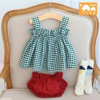 COD IOED95 Baby Skirt Set 3 Female Baby Cotton Clothes 6-9 Months Infant Plaid Sling Skirt Two-piece婴儿裙子套装3女宝宝纯棉衣服6-9个月婴幼童格子吊带裙两件套hohcooh.my