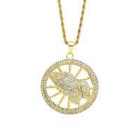 [COD] European and hip-hop style full diamond disc bergamot pendant necklace personalized nightclub hipster praying hand