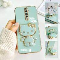 For Oppo Reno2 Z Mobile Phone Case Fashion Temperament Plating TPU Advanced Rotary Stand Makeup Mirror Hello Kitty Folding Mirror Stand Net Red New Couple Gift Soft Touch Anti slip Anti fall Protective Case