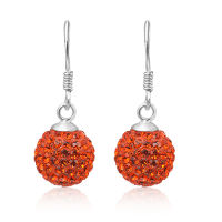 Silver thai Light Siam Crystal Pave Ball Silver Hook Earrings 925 Sterling Silver, ลูกบอลคริสตัลแบบห่วงตะขอสีส้มเงินแท้925