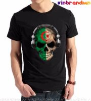 Dark Skull Deejay With Algerian Flag T Shirt Men Algerian Dj Skeleton T-Shirt Algeria Map Tee Shirt Patriotic Short Sleeve Tees