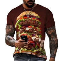 2023Funny Mens T-shirt Beer Hamburger Skull Print 3d T-shirt High Quality  Fat Size Short Sleeve Crew Neck Top