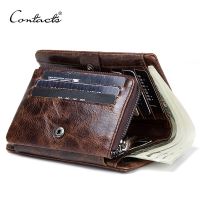 ZZOOI Genuine Leather Men Wallet with Coin Pocket Vintage Hasp Mens Wallets with Card Holder Luxury Brand Short Zip Coin Purse for Men