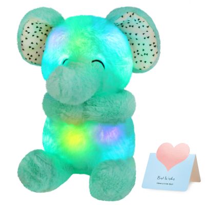 ตุ๊กตาสัตว์ช้างไฟ LED มีสีสันสีเขียวพร้อมชุดเรืองแสงของเล่นยามหลับของเล่นน่ารัก Plush สำหรับเด็กผู้หญิง