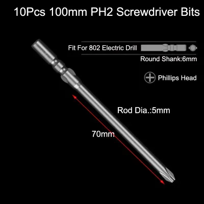 Tonsiki 10Pc 6mm Round Shank Screwdriver Set Phillips Head Drill Bit Magnetic Cross Screwdriver Bit For 802 Electric Screwdriver Screw Nut Drivers