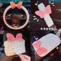 Cute Pink Bow Car Shoulder Protector Summer Car Tissue Box Cover Seat Belt Armrest Decorations Interior Car Decorations Pink Seat Covers