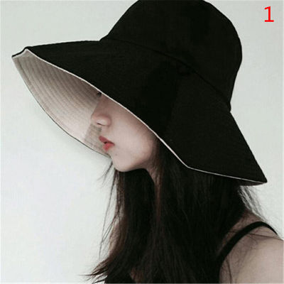 หมวกบังแดดสองด้านพับ Zhonghua1ได้หมวกถังฤดูร้อนป้องกันรังสียูวีผู้หญิงหมวกอาบแดด