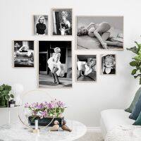 โปสเตอร์ Marilyn Monroe สีดำและสีขาว-Retro Nordic Wall Art พิมพ์สำหรับตกแต่งห้องนั่งเล่น