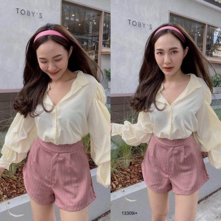 tw13309-set-2-ชิ้น-เสื้อแขนยาวจั้มแขน-กางเกงขาสั้น