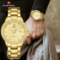 NAVIFORCE Luxury Original Gold Watch For Men Steel Band Waterproof Clock With Diamond Business Quartz Calendar WristWatches Male