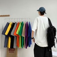 7 สี 【M-5XL】 oversize tee ผ้าฝ้ายเสื้อยืดสีทึบเสื้อยืดแขนสั้นเสื้อยืดมหาวิทยาลัยเสื้อยืดสีธรรมดาแขนห้าจุดรอบคอสั้น T หลวมป่าที่เรียบง่ายเสื้อยืดจุดที่มีคุณภาพสูง