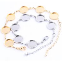 ๑∈ 2pcs Stainless Stee Gold Plated 12mm Round Cabochon Bracelet Base Setting Blanks Diy Bezel Trays For Bracelets Jewelry Making