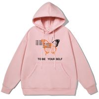 To Be Your Self Slogan Orange erfly Hoodies Men Personality Fashion Sweatshirt Warm Cotton Clothing Oversized Hooded Size XS-4XL