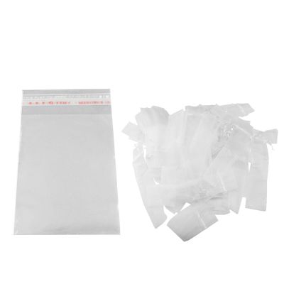 200Pcs Clear Self Adhesive 7 X 13cm Peel and Seal Plastic Bags &amp; 100 Pcs Folding Hand Fan Pouch Drawstring Organza Bags