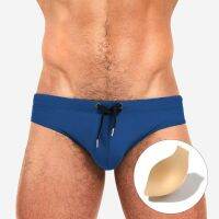 กางเกงว่ายน้ำขาสั้นเซ็กซี่สำหรับผู้ชาย Travel Beachwear Drawstring Triangle Racing ว่ายน้ำพร้อม Push Pad GG342