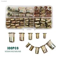 ☫✆ 100pcs M3 M4 M5 M6 M8 Carbon Steel Rivet Nuts Insert Rivets Flat Head Threaded Rivnut Nuts Nutsert Cap Set