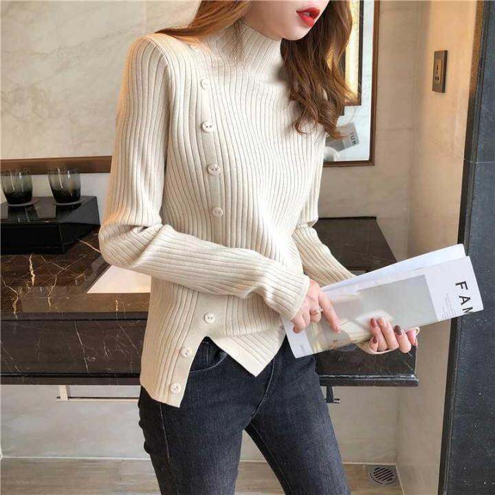 autumn-2023-new-korean-style-half-turtleneck-sweater-for-women-base-shirt-loose-pullover-outerwear-all-match-sweater-2023