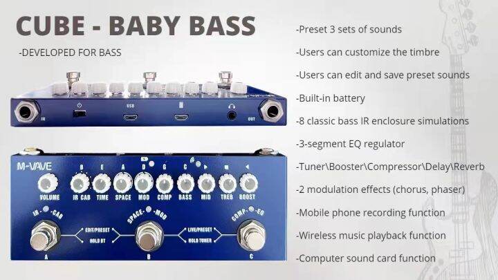 M-Vave Cube BABY Rechargeable Multi Effects Pedal For Electric Bass ...