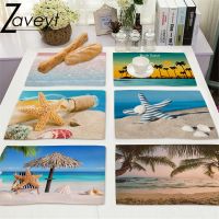 【HOT】☑◕ 1pcs Hawaii Sea Beach Dining Starfish Sunrise Print Placemat