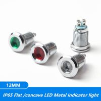 LED Metal Indicator light Flat/ concave 12mm waterproof Signal lamp LIGHT 3V 6V 12V 24V 220V screw pin connect red yellow blue