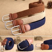 【CW】 High Quality Fashionable Elastic Canvas Belt for Women Men Knitted Waistband Pin Buckle Adjustable Casual Belts Jeans