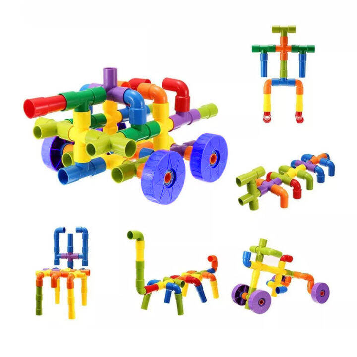 DIY Interlocking Plastic Tubes Water Pipes Building Blocks NonToxic