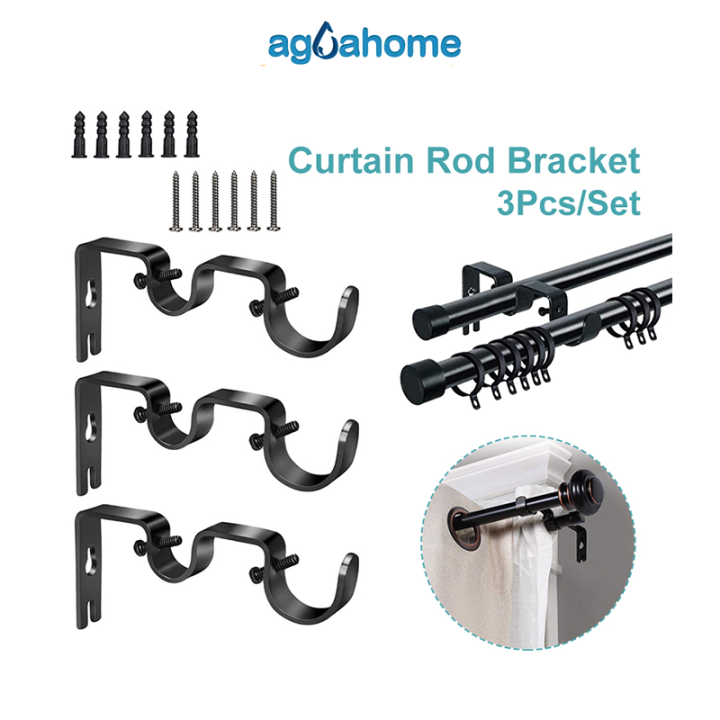 AGUA HOME 3Pcs/Set Double Curtain Rod Bracket Heavy Duty Rod Curtain