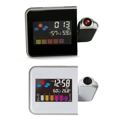 LED ดิจิตอลฉายนาฬิกาปลุกอุณหภูมิเครื่องวัดอุณหภูมิความชื้นความชื้นโต๊ะเวลาโปรเจคเตอร์นาฬิกา USB ชาร์จนาฬิกาตั้งโต๊ะ