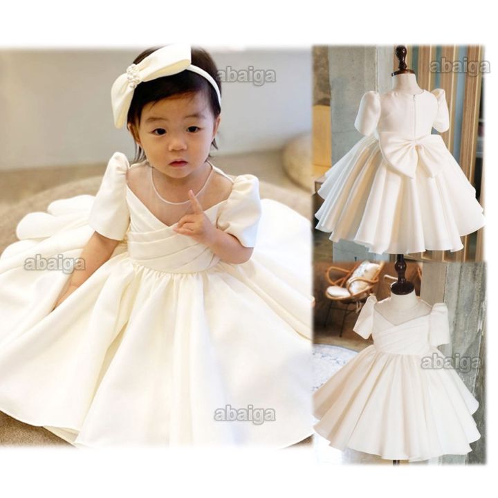 Christening Dress White Gown For Baby Girl Puff Sleeve Bow Princess Dress  Kids Formal Wedding Birthday Outfit Fancy Carnival Party Costume 6-24  Months | Lazada Ph