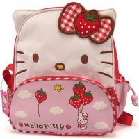 Sanrio กระเป๋านักเรียนอนุบาลลายการ์ตูนน่ารักเป้สะพายหลังมีโบว์สตรอเบอร์รี่ผ้าอ๊อกซ์ฟอร์ดหนากระเป๋าเป้สะพายหลังสำหรับเด็กผู้หญิงของขวัญ