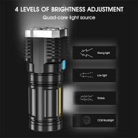 4-core Strong Bright Flashlight Rechargeable Outdoor Multi-function P1000 Led Long-range Spotlight Battery Display COB Light